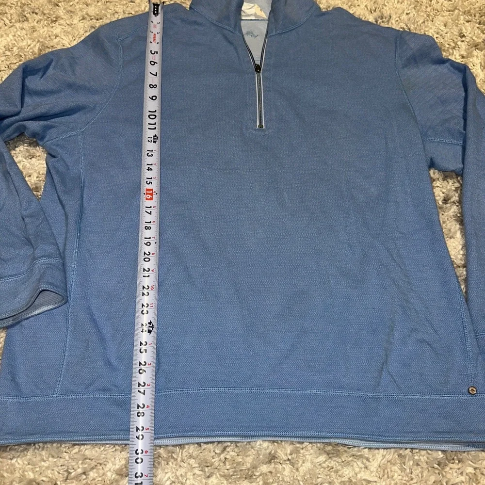 Tommy Bahama Mens Reversible Quarter Zip Pullover Blue Herringbone Marlin XL